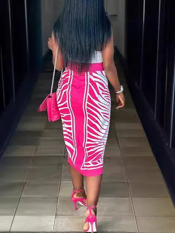 Women's Printed Asymmetric Hem Flowy Midi Skirt