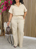 Women's Solid Button-Down Shirt & Relaxed Wide-Leg Pants Set
