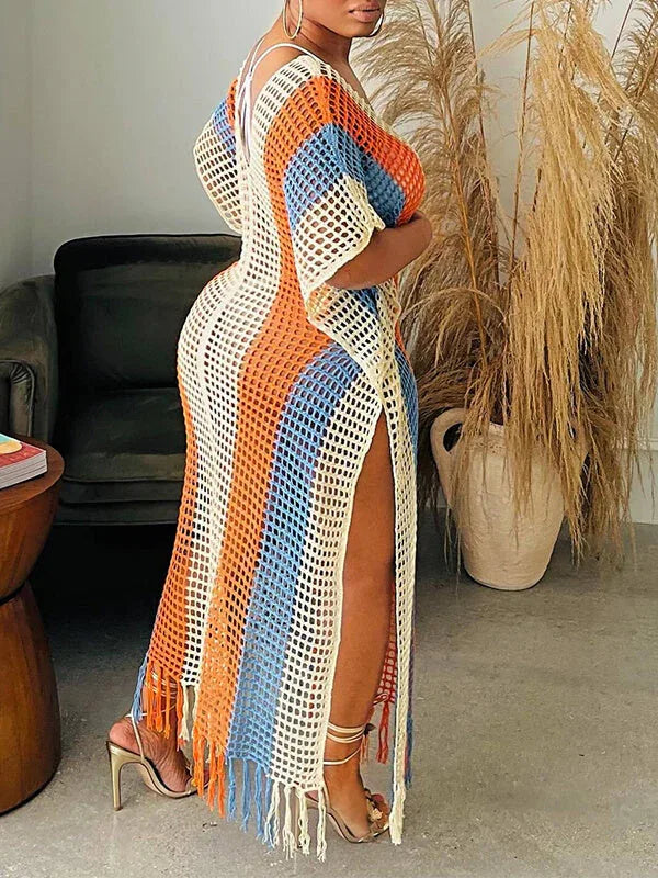 Women's Fringe Mesh Cover-Up Dress