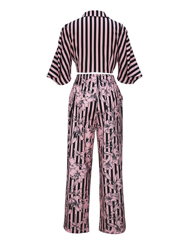 Women's Printed Tied-Front Shirt & Wide-Leg Pants Set
