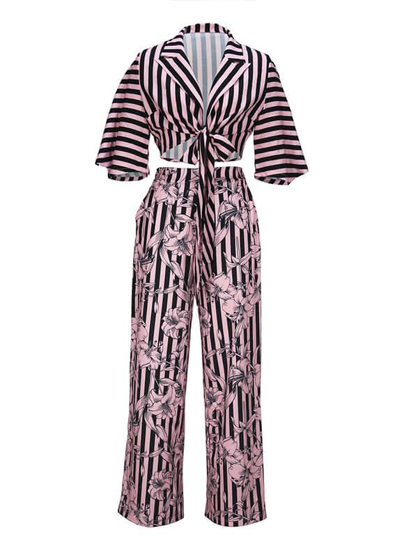 Women's Printed Tied-Front Shirt & Wide-Leg Pants Set