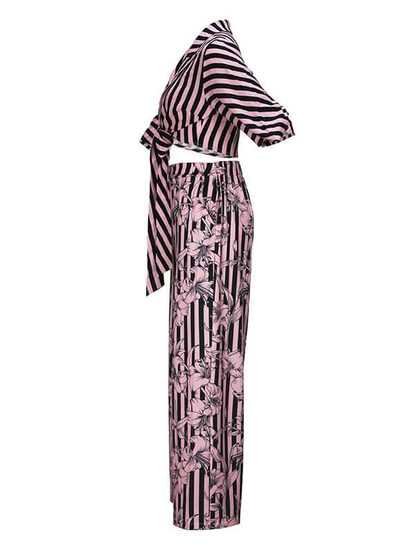 Women's Printed Tied-Front Shirt & Wide-Leg Pants Set