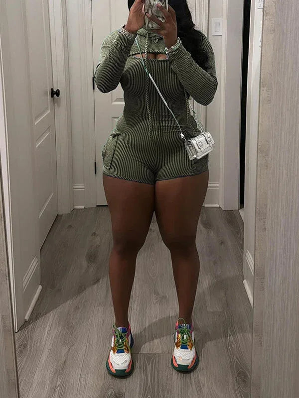 Women's Casual Cropped Hoodie & Sleeveless Romper Set