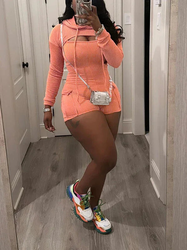 Women's Casual Cropped Hoodie & Sleeveless Romper Set