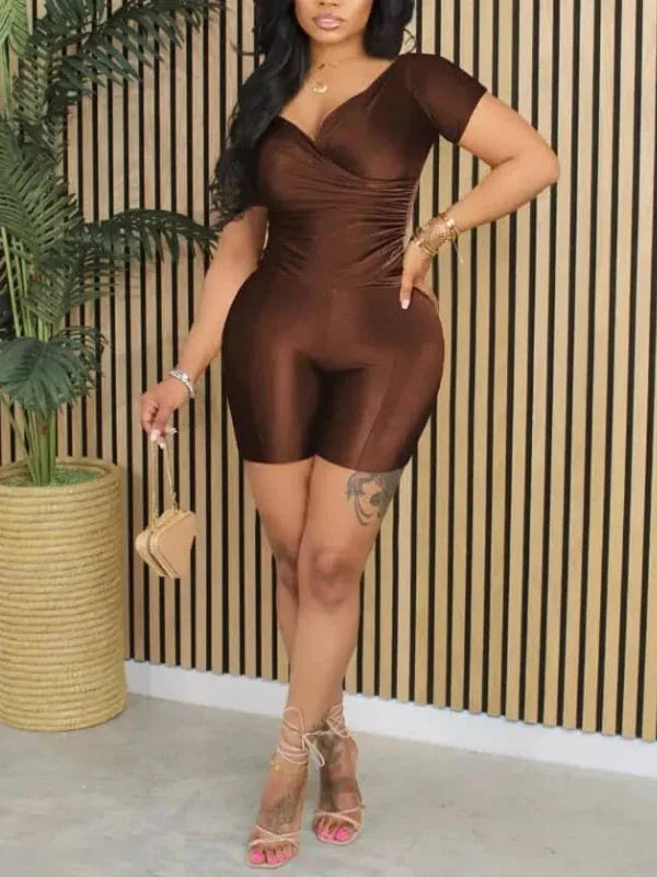 Women's Solid V-Neck Crop Top & High-Waist Pants Set
