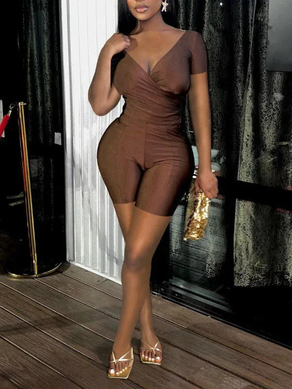 Women's Solid V-Neck Crop Top & High-Waist Pants Set