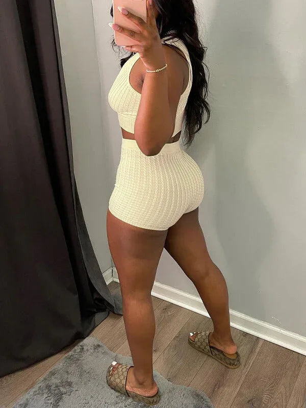 Women's V-Neck Sleeveless Tank Top & High-Waist Shorts Set