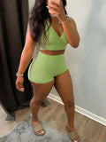 Women's V-Neck Sleeveless Tank Top & High-Waist Shorts Set