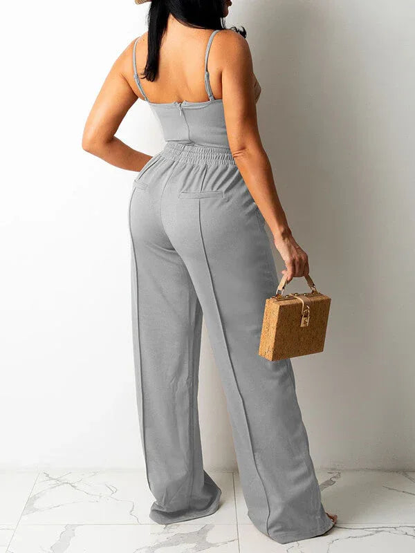 Women's Solid Sleeveless Cami Top & Flowy Wide-Leg Pants Set