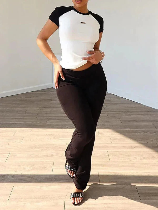 Women's Two-Tone Colorblock Crop Top & High-Waist Pants Set