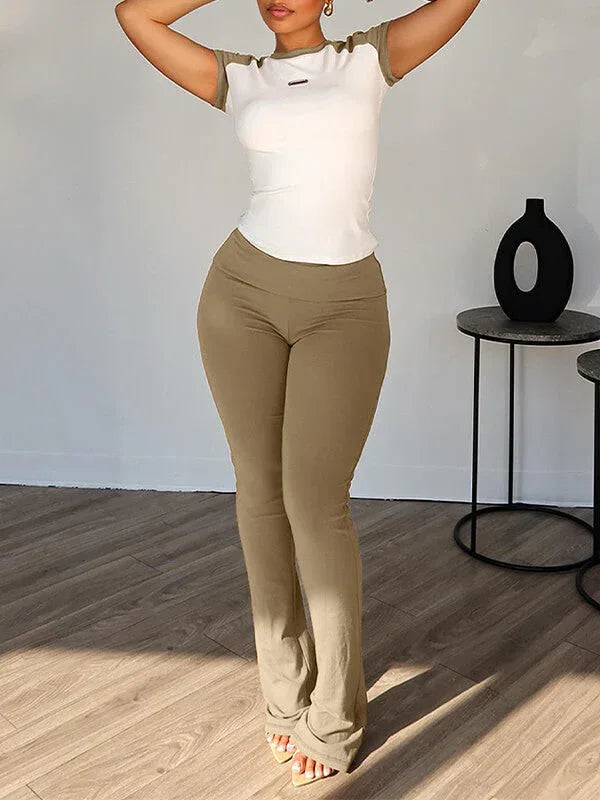 Women's Two-Tone Colorblock Crop Top & High-Waist Pants Set