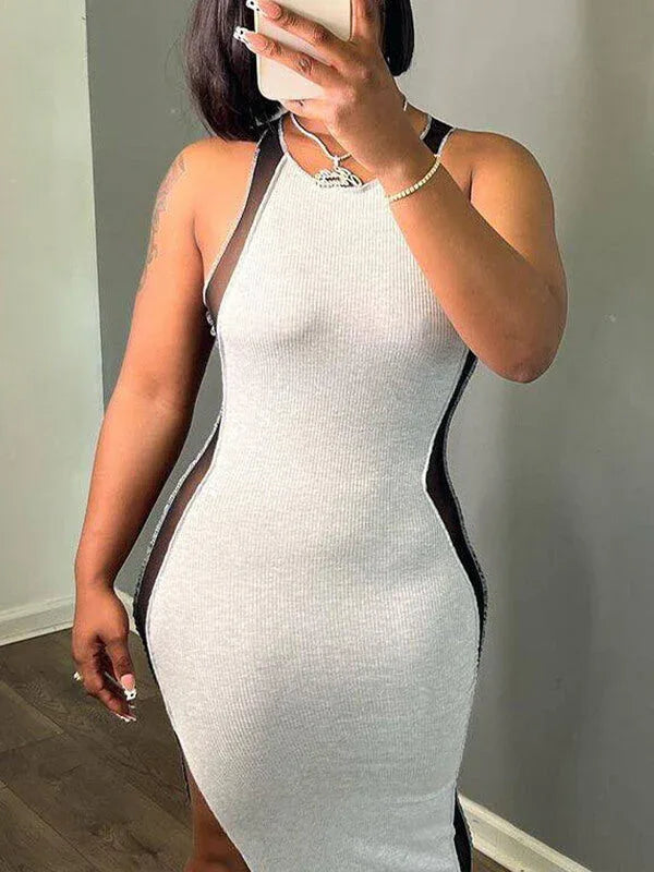 Women's Ribbed Sleeveless Slit Dress