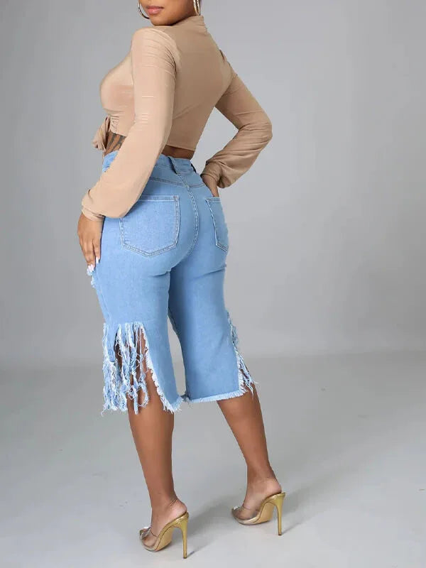 Women's Ripped Distressed Cropped Capri Jeans