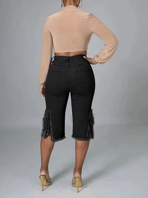 Women's Ripped Distressed Cropped Capri Jeans