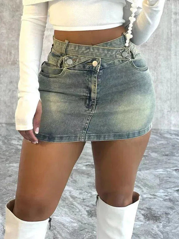 Women's Classic Denim High-Waist A-Line Mini Skirt