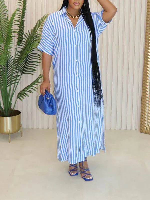 Women's Striped Side-Slit Shirt Dress