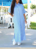 Women's Striped Side-Slit Shirt Dress