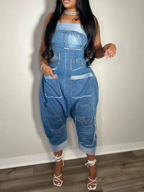 Women's Strapless High-Waist Denim Jumpsuit