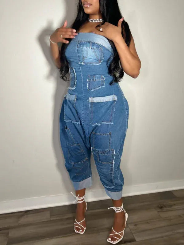 Women's Strapless High-Waist Denim Jumpsuit