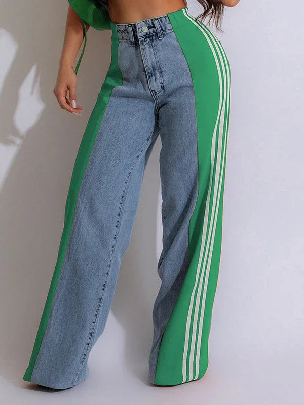 Women's Side Stripe Contrast Straight-Leg Denim Jeans