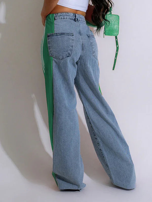 Women's Side Stripe Contrast Straight-Leg Denim Jeans