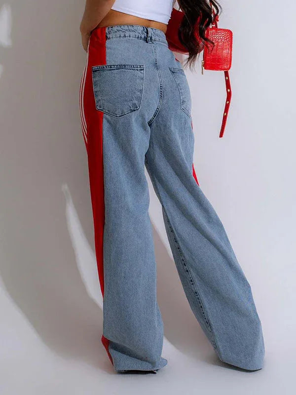Women's Side Stripe Contrast Straight-Leg Denim Jeans