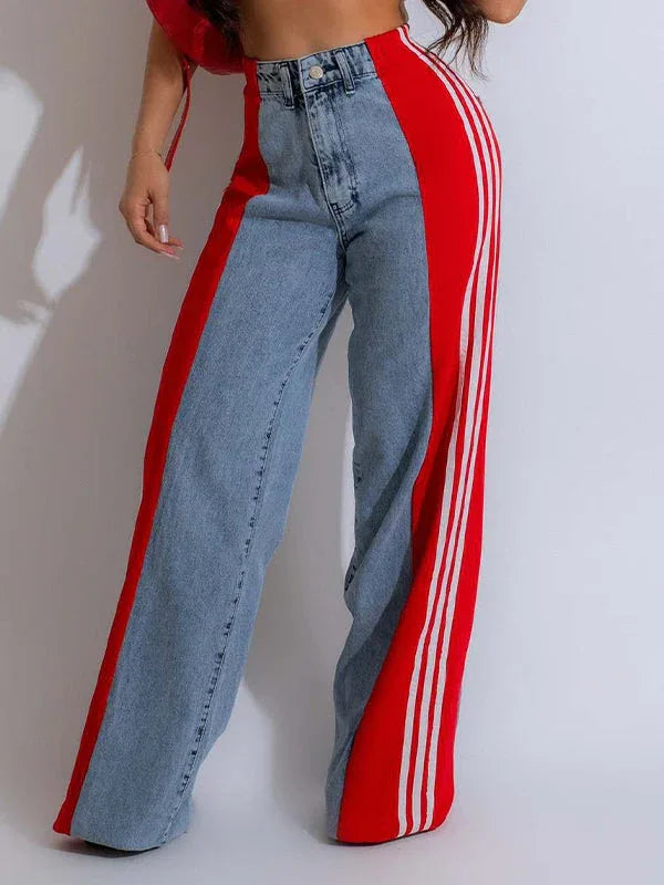 Women's Side Stripe Contrast Straight-Leg Denim Jeans