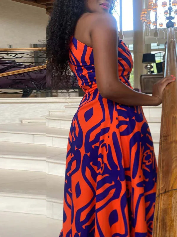 Women's Printed One-Shoulder Maxi Dress