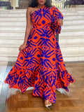 Women's Printed One-Shoulder Maxi Dress