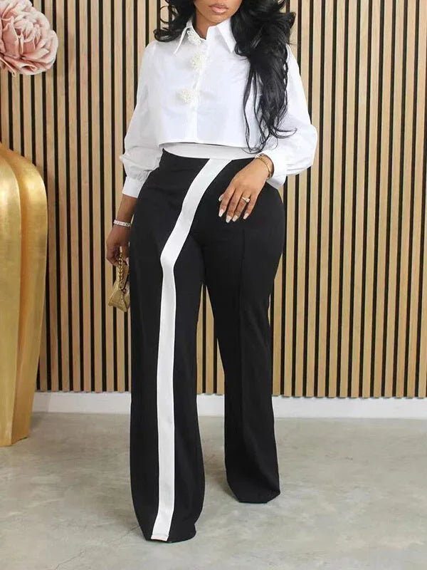 Women's Two-Tone Colorblock Patchwork Wide-Leg Pants