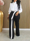 Women's Two-Tone Colorblock Patchwork Wide-Leg Pants