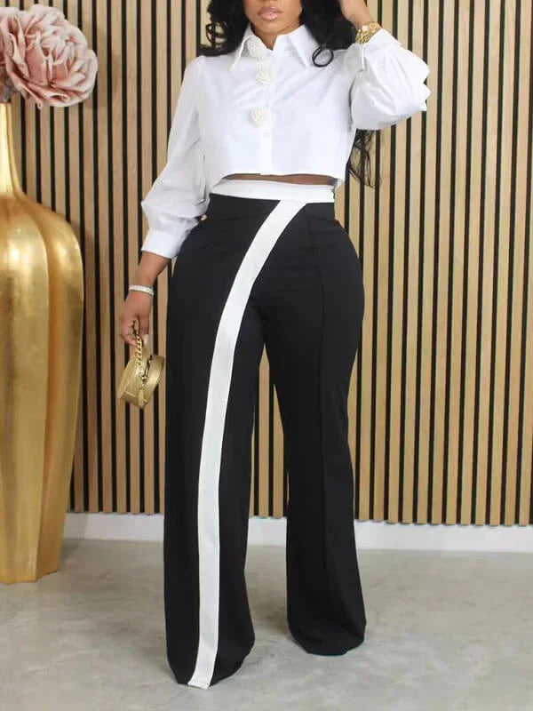 Women's Two-Tone Colorblock Patchwork Wide-Leg Pants