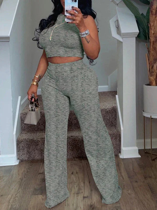 Women's Printed Sleeveless Tank Top & Wide-Leg Pants Set