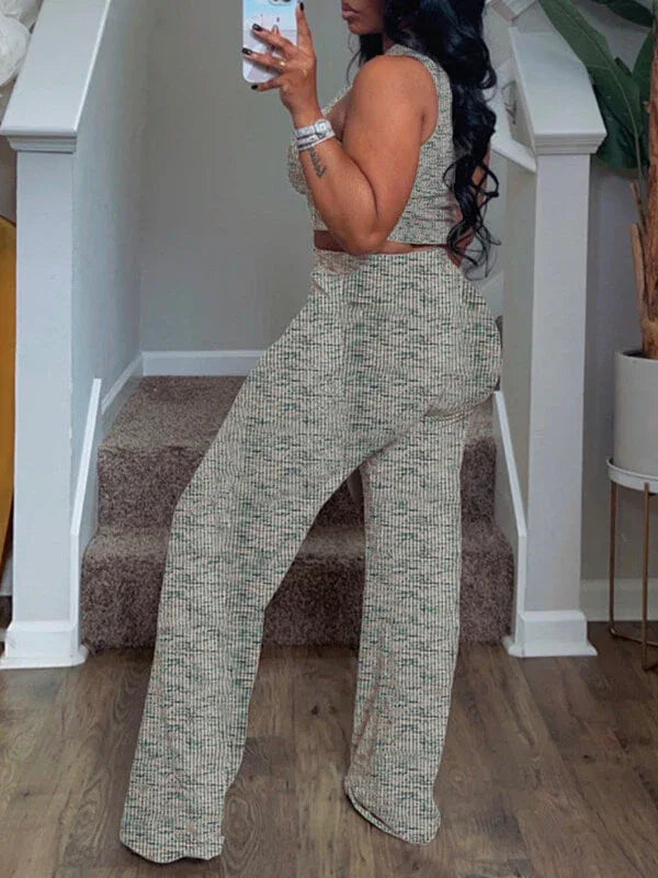 Women's Printed Sleeveless Tank Top & Wide-Leg Pants Set