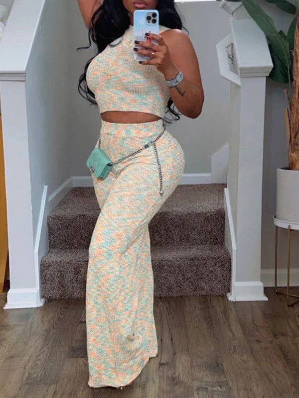 Women's Printed Sleeveless Tank Top & Wide-Leg Pants Set