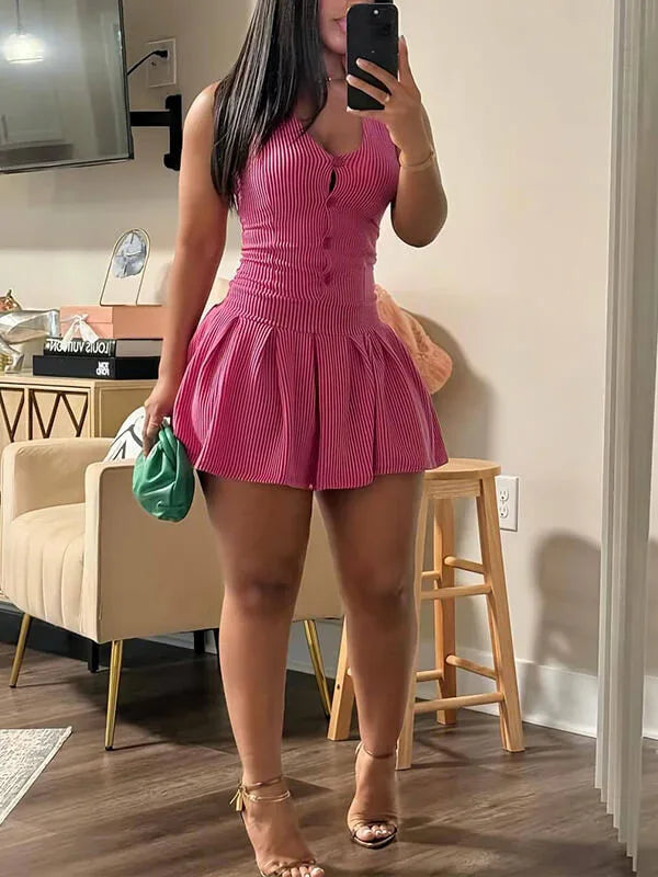 Women's Button-Front Halter Mini Dress