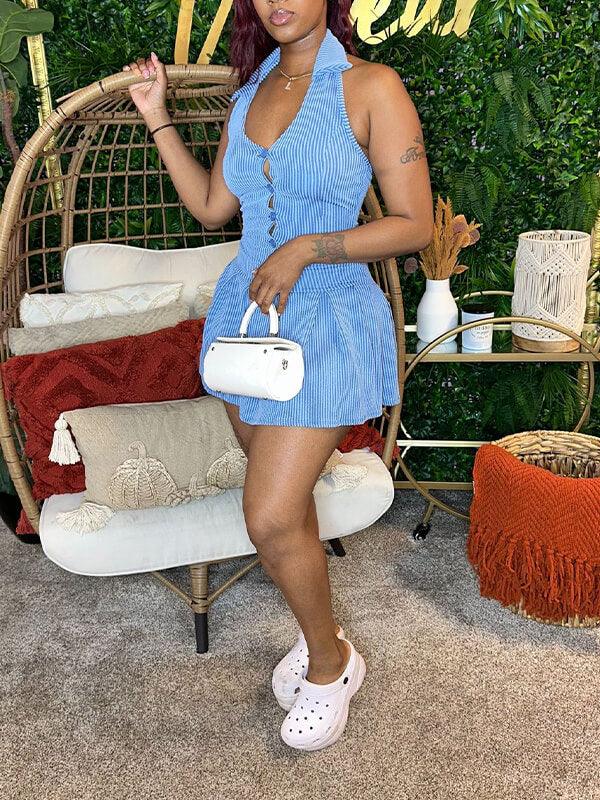 Women's Button-Front Halter Mini Dress