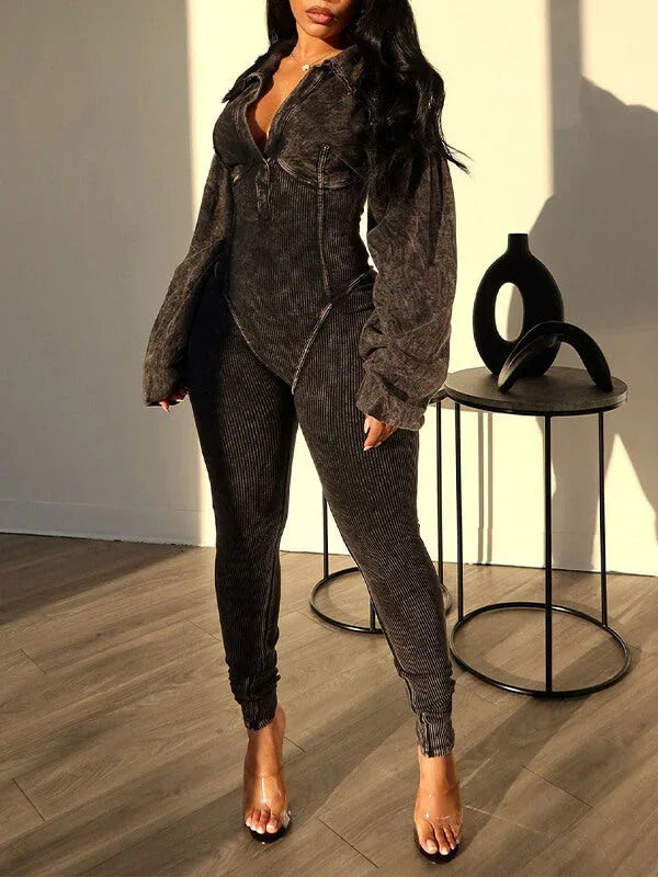 Women's Washed V-Neck Sleeveless Relaxed Wide-Leg Jumpsuit