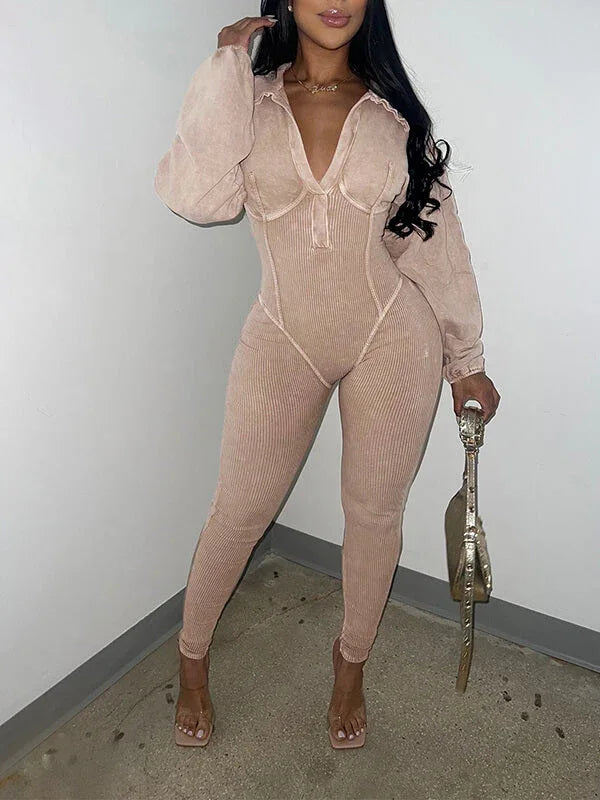Women's Washed V-Neck Sleeveless Relaxed Wide-Leg Jumpsuit