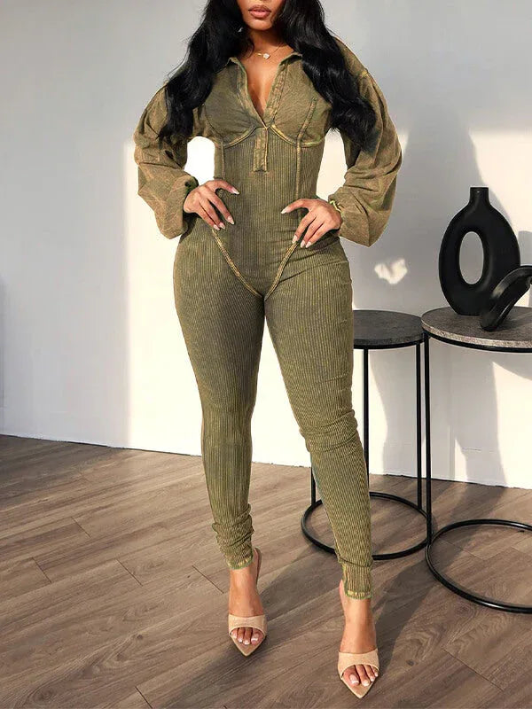 Women's Washed V-Neck Sleeveless Relaxed Wide-Leg Jumpsuit