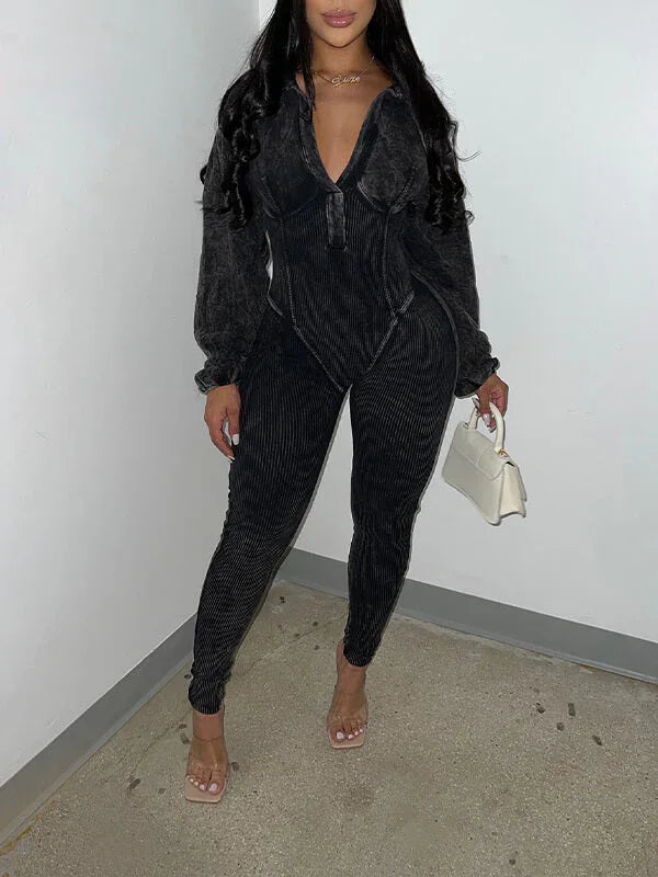 Women's Washed V-Neck Sleeveless Relaxed Wide-Leg Jumpsuit