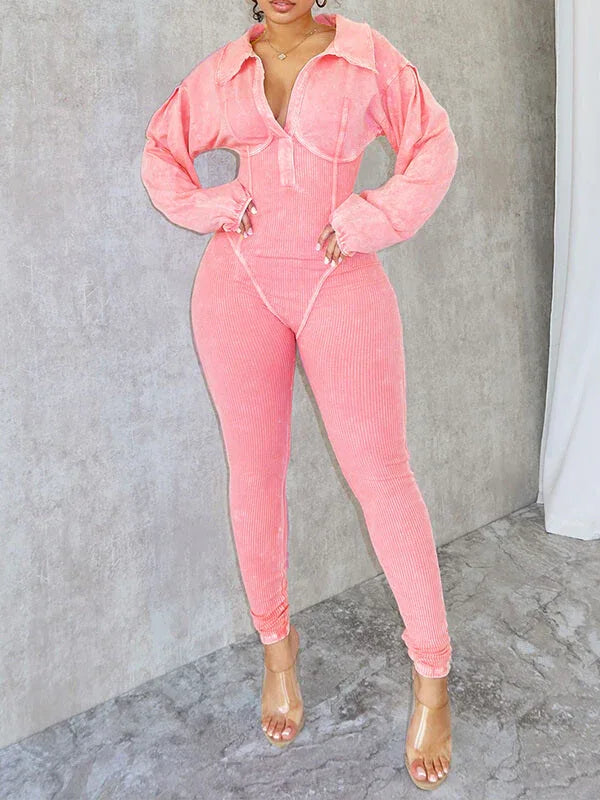 Women's Washed V-Neck Sleeveless Relaxed Wide-Leg Jumpsuit