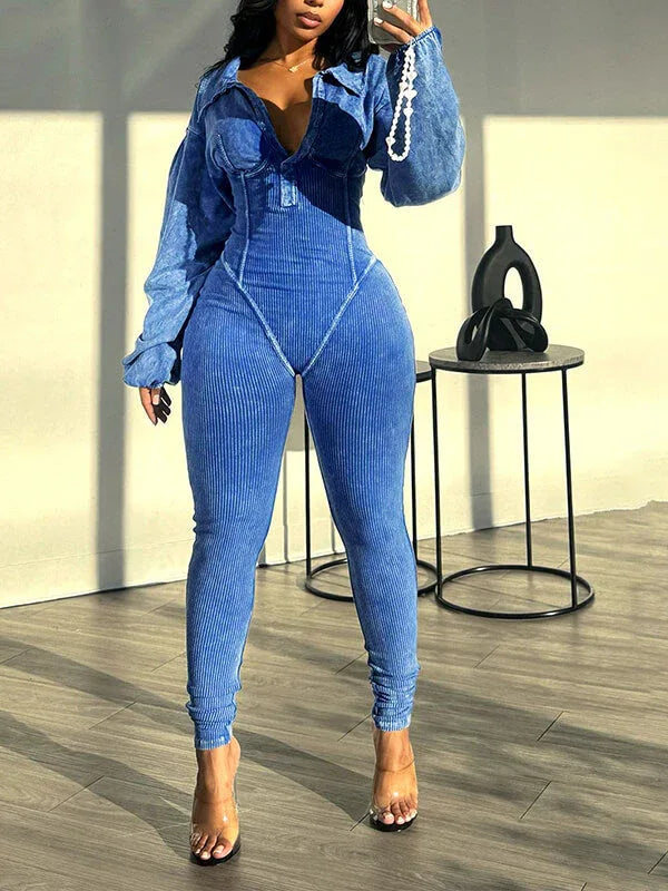 Women's Washed V-Neck Sleeveless Relaxed Wide-Leg Jumpsuit
