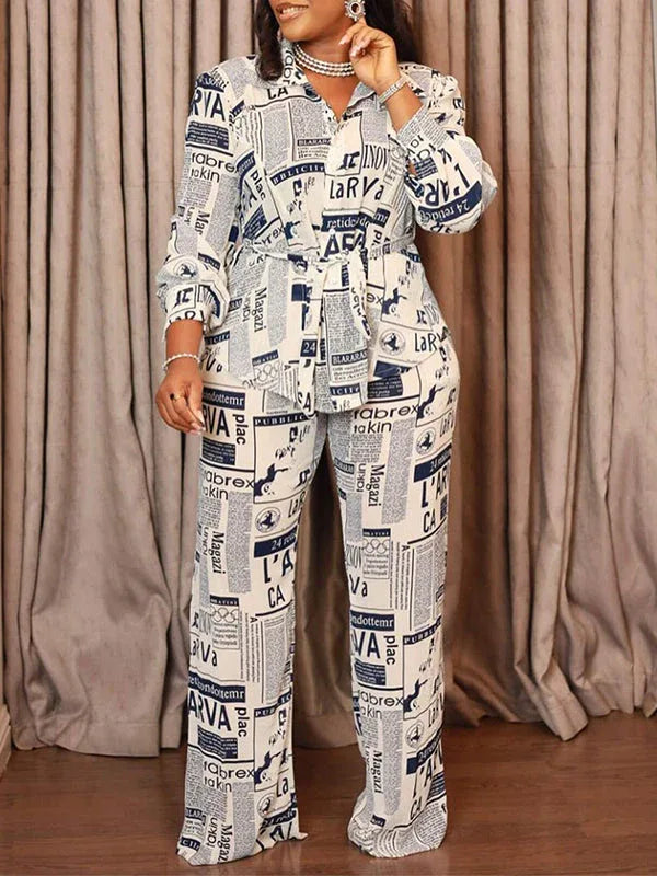 Women's Printed Tied-Front Shirt & Wide-Leg Pants Set