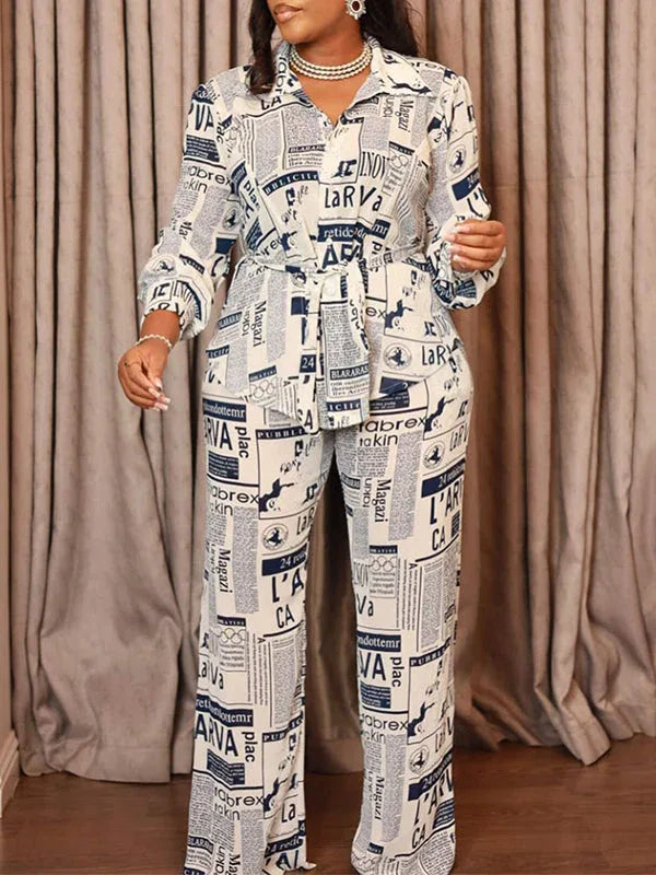 Women's Printed Tied-Front Shirt & Wide-Leg Pants Set