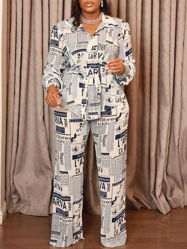 Women's Printed Tied-Front Shirt & Wide-Leg Pants Set