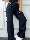Women's Black Relaxed-Fit Multi-Pocket Cargo Pants