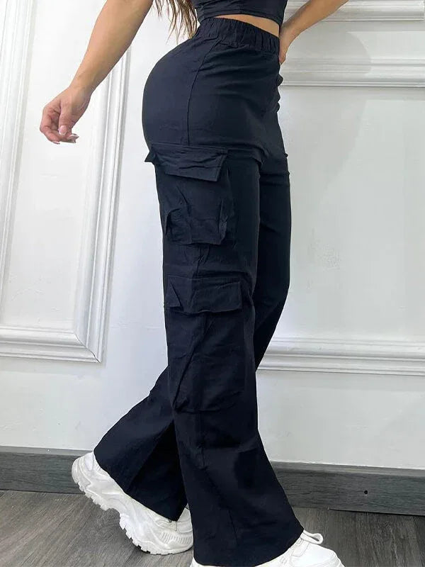 Women's Black Relaxed-Fit Multi-Pocket Cargo Pants