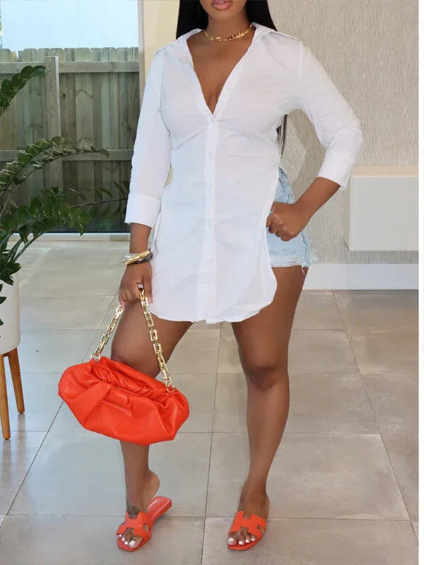 Women's Solid Side-Slit Relaxed Long Tunic Shirt