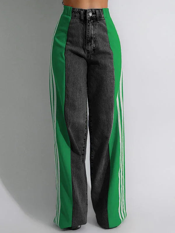 Women's Side Stripe Contrast Straight-Leg Denim Jeans